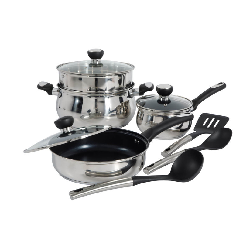 Batterie de cuisine en acier inoxydable Oster Baldwyn 10 pièces avec ustensiles de cuisine