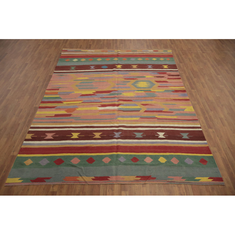 Tapis Kilim 9 x 12 avec motifs géométriques et couleurs