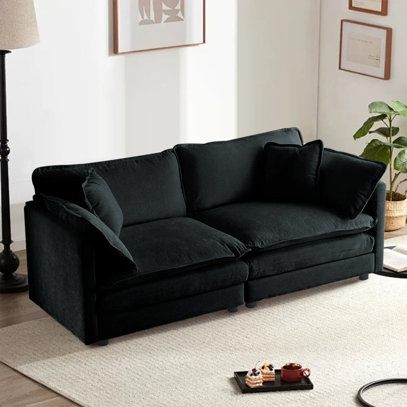 Canapé-lit simple en tissu de chenille avec causeuse et causeuse pour salon, appartement et bureau, Noir, noir, noir, noir