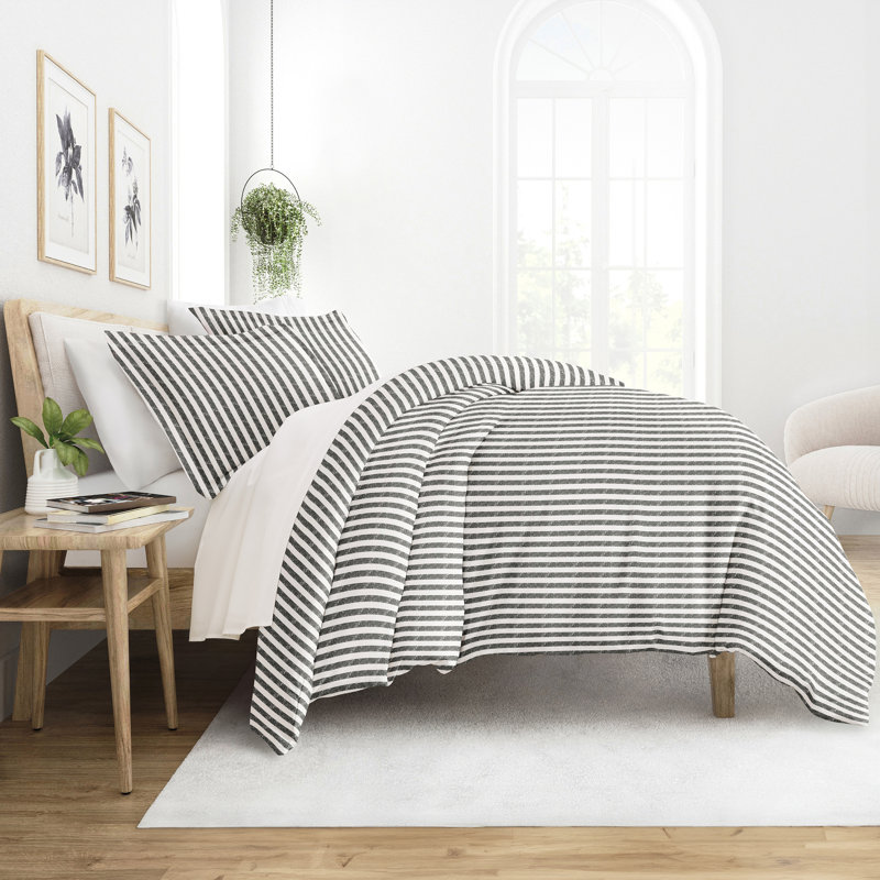 Becky Cameron Distressed Rugged Stripe Duvet Cover Set, King/Cal. King Duvet Cover + 2 King Shams, Gray