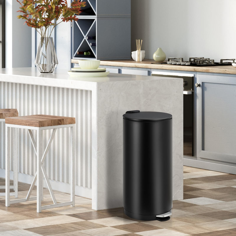 Poubelle à pédale ronde 30L avec couvercle à fermeture douce, poubelle en acier inoxydable avec pédale et seau intérieur pour le bureau à domicile