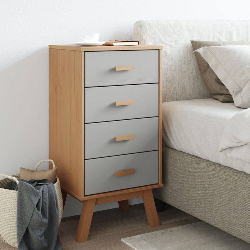 Leverna 18'' W Solid Wood Nightstand, Brown/Gray