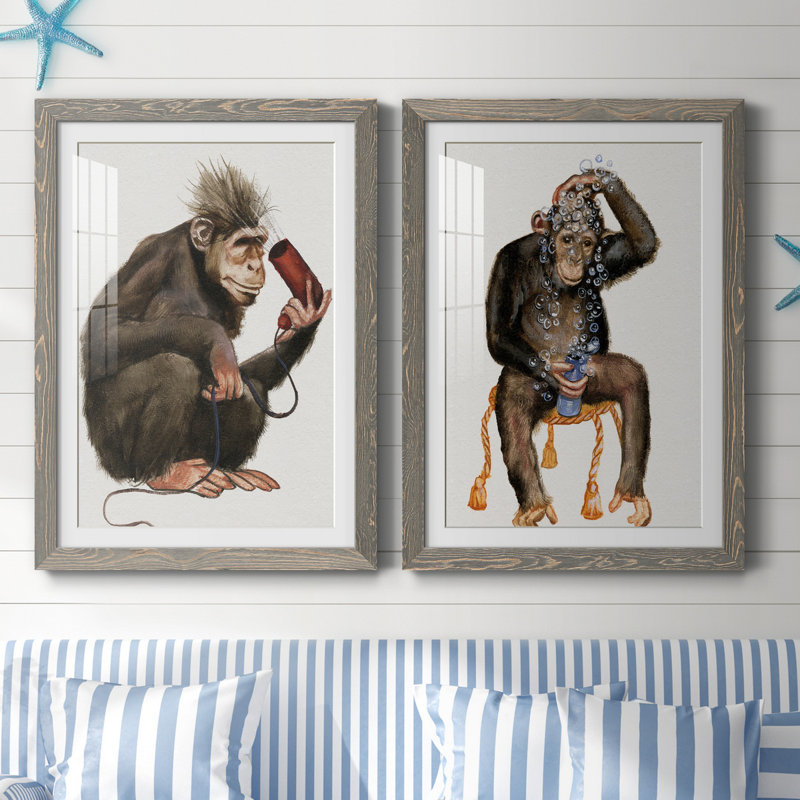 «Bath Animals I», ensemble de 2 impressions, Blanc, H 31,5 po x l 47 po x P 1,5 po, Cadre en papier gris