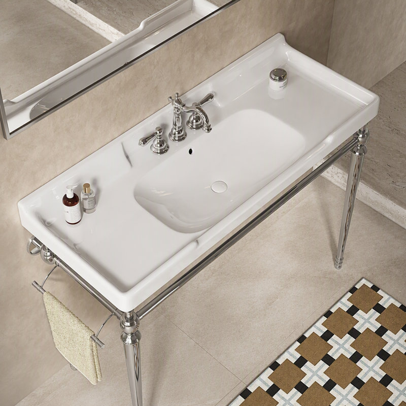 Vasque de salle de bain VICI 48 po en céramique avec 3 trous prépercés, sans meuble ni robinet, blanc