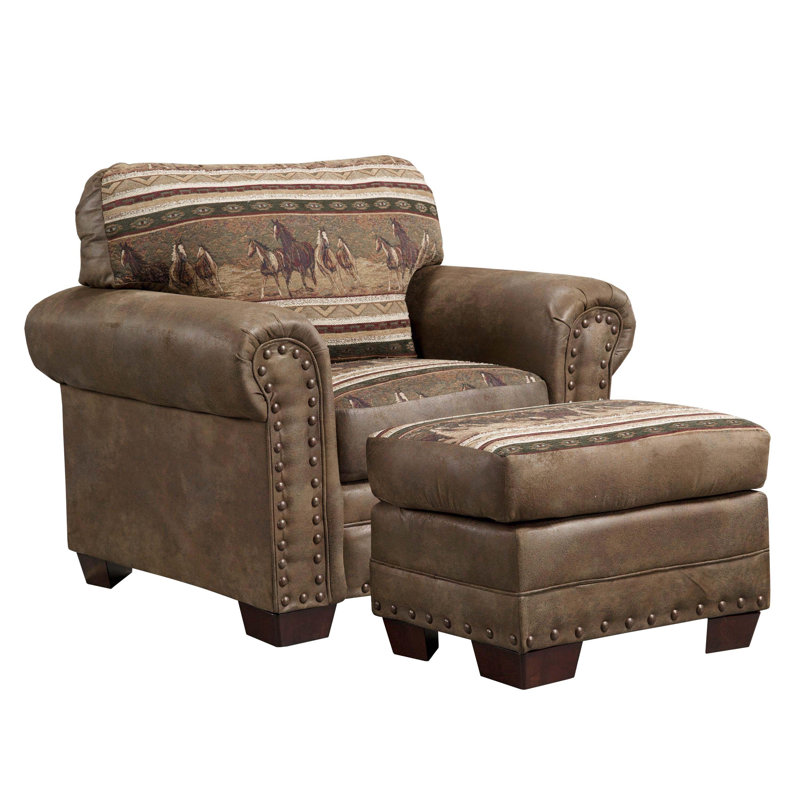 Jailiyah Upholstered Accent Chair with Ottoman,  Wild Horses Microfiber / Microsuede