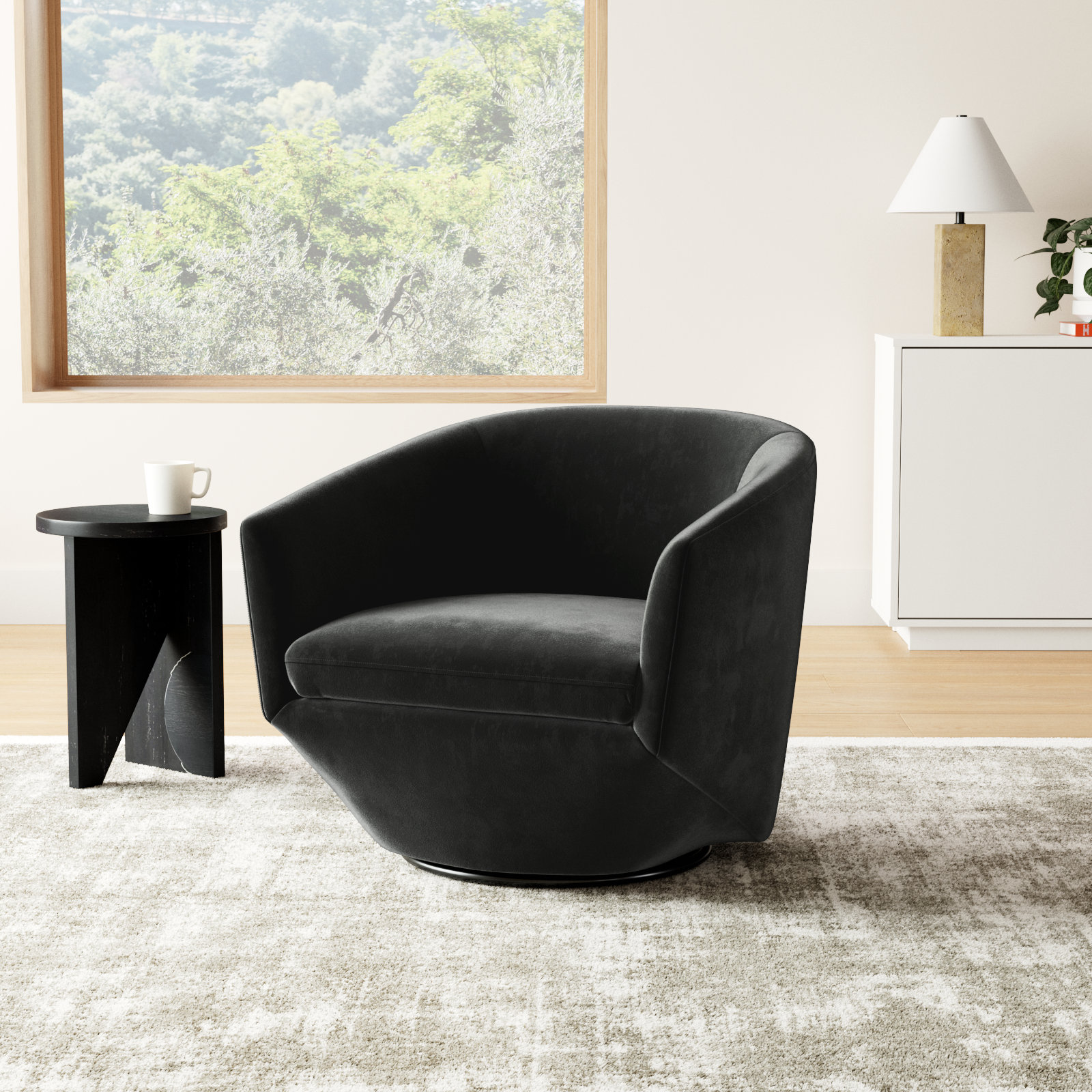 Brayden Studio® Elexi Swivel Barrel Chair, Dark Grey Performance Velvet