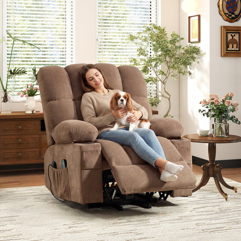 Fauteuil inclinable de massage de 37,4 po Rosalin avec deux porte-gobelets latéraux et deux télécommandes idéales pour la maison (ensemble de 2)