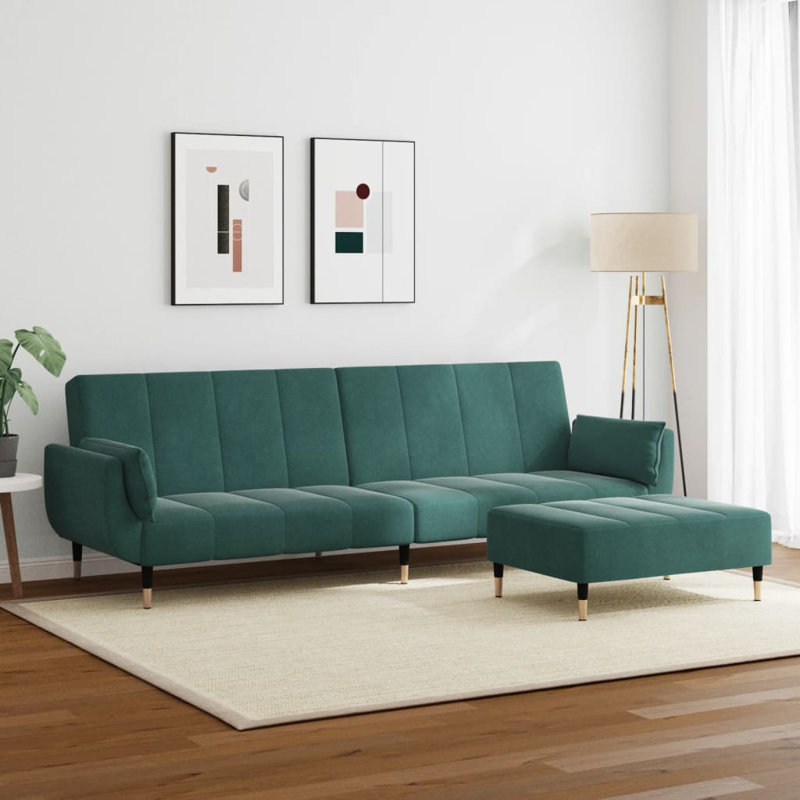  Sofa Bed Dark Green Velvet, Wood, Metal Standard, Dark Green