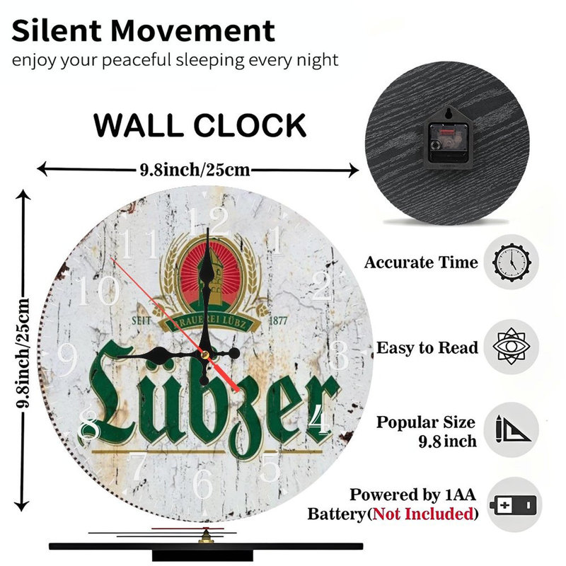 Horloge murale en bois 10 po, mouvement silencieux, à piles (piles AA non incluses), décor artistique, parfait pour les décorations