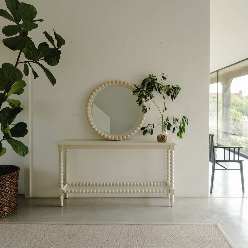 Solid Wood Top Console Table, 76cm H x 142cm W x 34cm D, Linen Cream