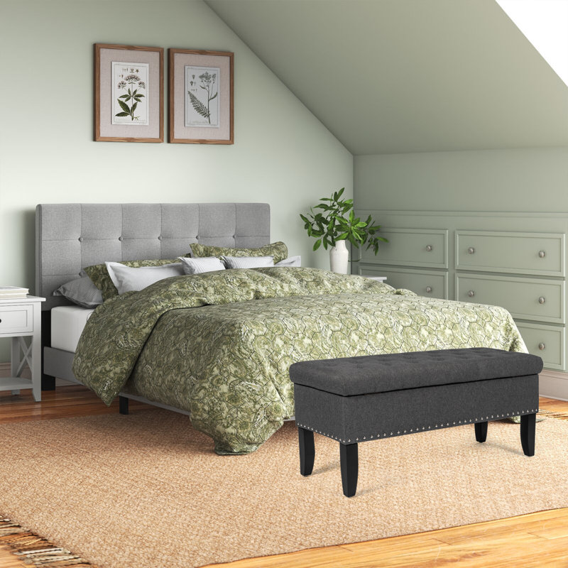 Linen Blend Upholstered Storage Bench