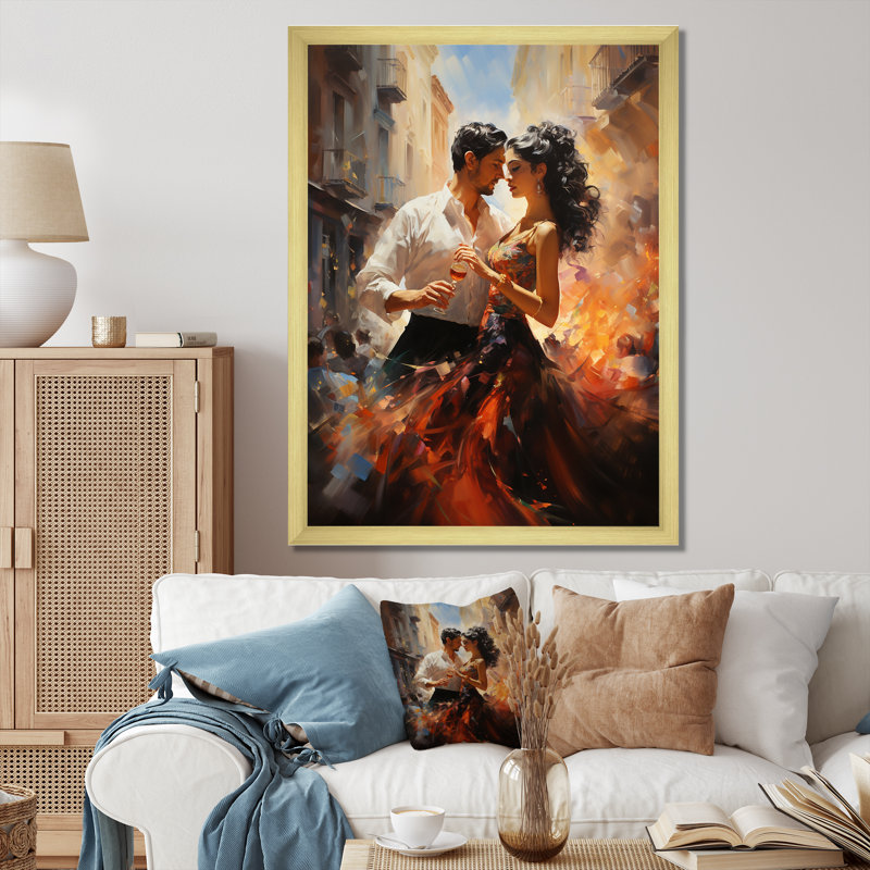 Espagne, couple de danseurs de fiesta espagnole - art mural Espagne, H 32 po x l 24 po x P 1 po, Encadrement doré