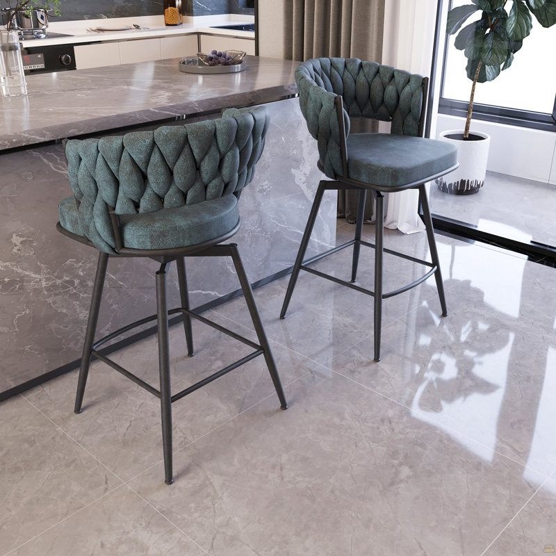 Ensemble de 2 tabourets de bar luxueux en suède tissé, pivotant sur 360 °, base en métal durable, idéal pour la cuisine et le bar