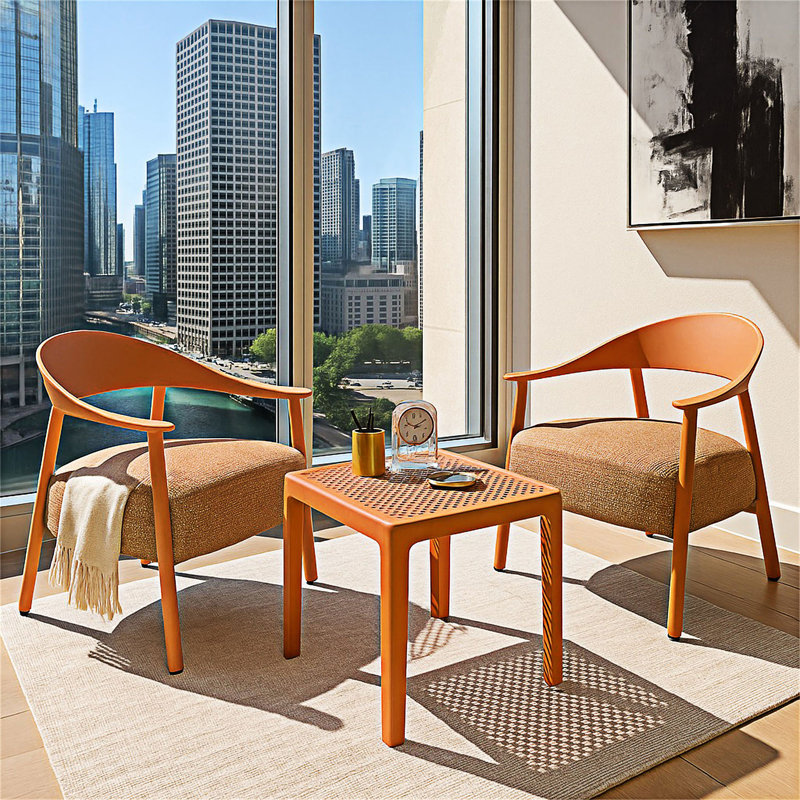 Ensemble de meubles 3 pièces, Apricot Brown Cushion/Orange Frame