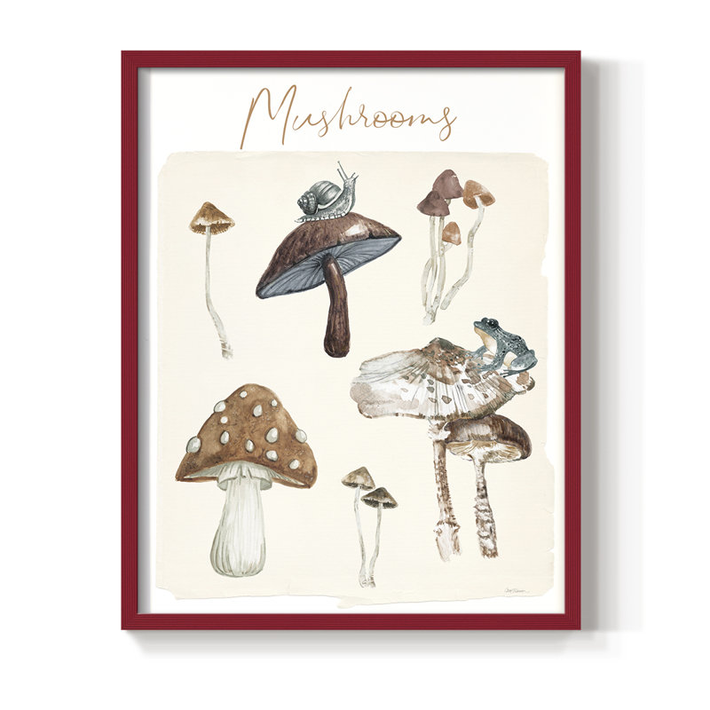Tableau de champignon, reproduction encadrée - bois massif, Rouge, H 30 po x l 24 po