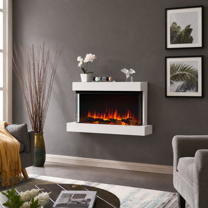 KNIGHTON FLAMME White Electric Fireplace with, 59cm H x 110cm W x 25cm D
