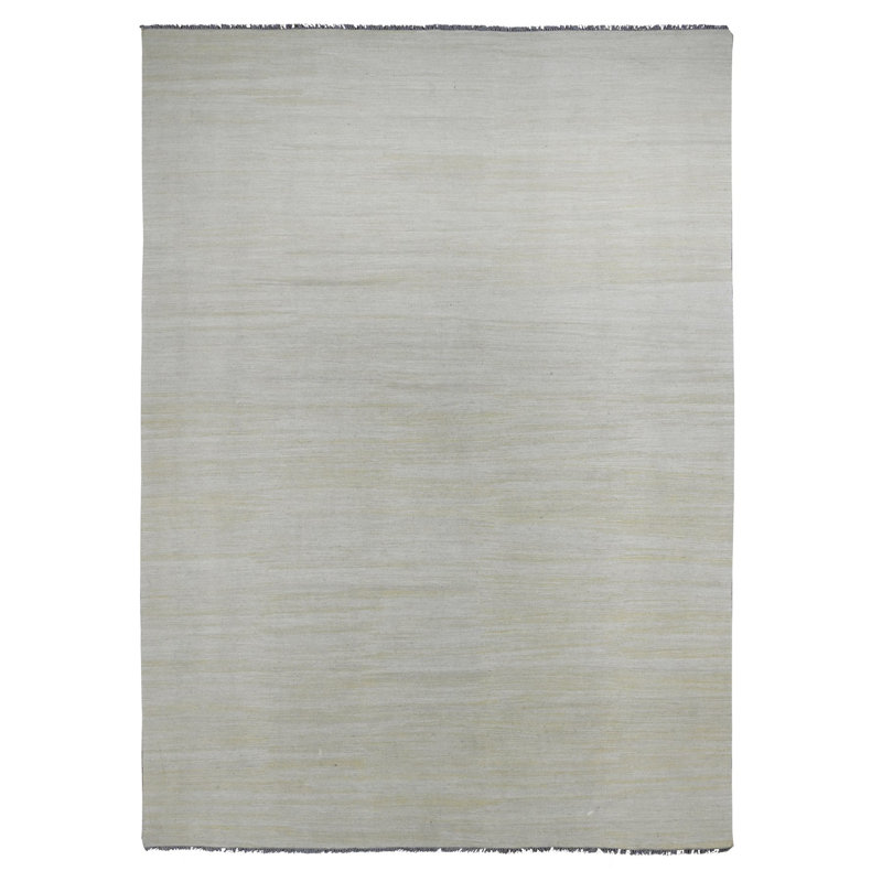 Beige 8 pi 9 po x 12 pi 4 po, tissage plat, motif uni, kilim afghan, laine filée à la main, colorants végétaux, tapis oriental
