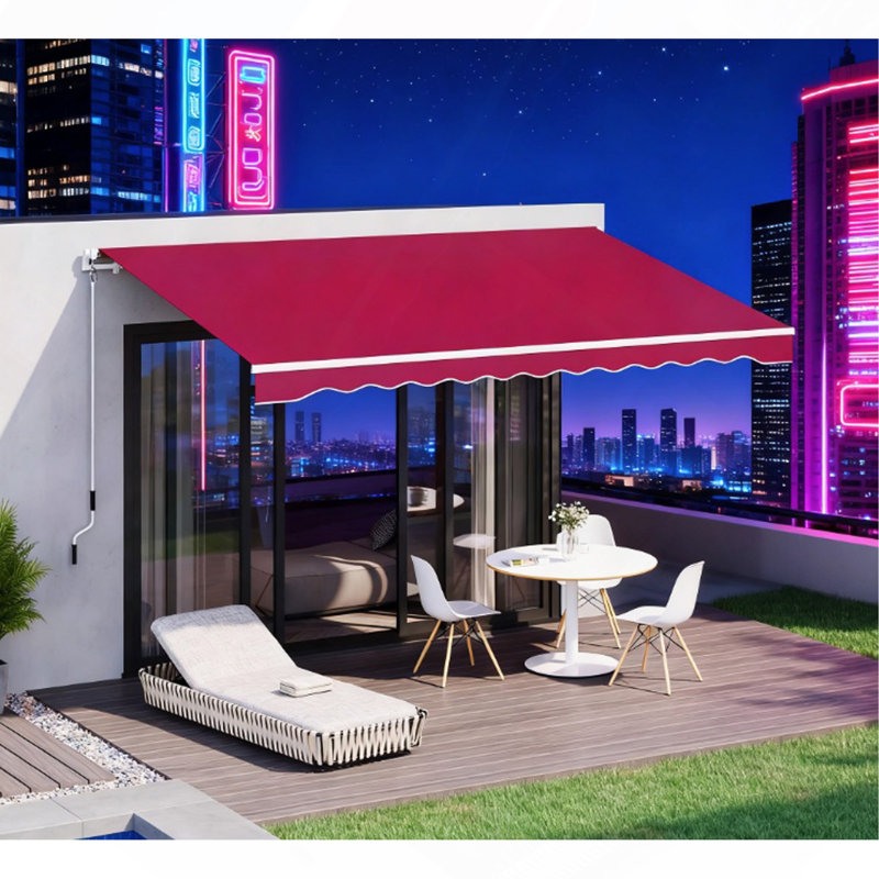 Retractable Awning, Patio Awnings, Sunshade Shelter W/ Manual Crank Handle