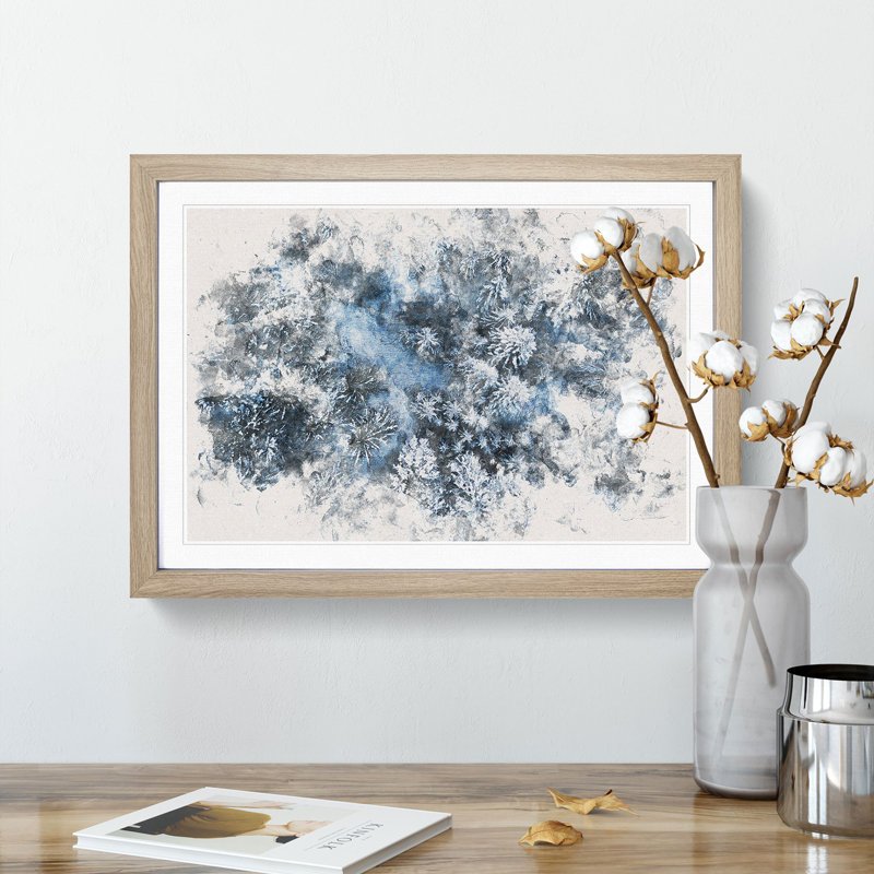 Winter Forest in Bavaria Germany Watercolour - Picture Frame Graphic Art Print, 62cm H x 87cm W x 2cm D, Oak Framed