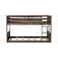 Lit simple superposé avec tête de lit à panneaux, bois d'hévéa massif, finition chêne antique, garde-corps et lit de rangement sous le plancher, avec porte de grange rustique, rails,