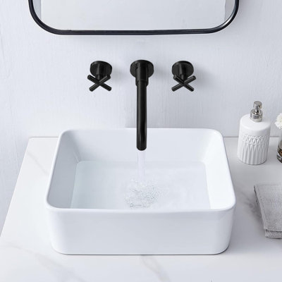 Robinet de lavabo vasque de salle de bain mural à deux poignées avec bonde escamotable
