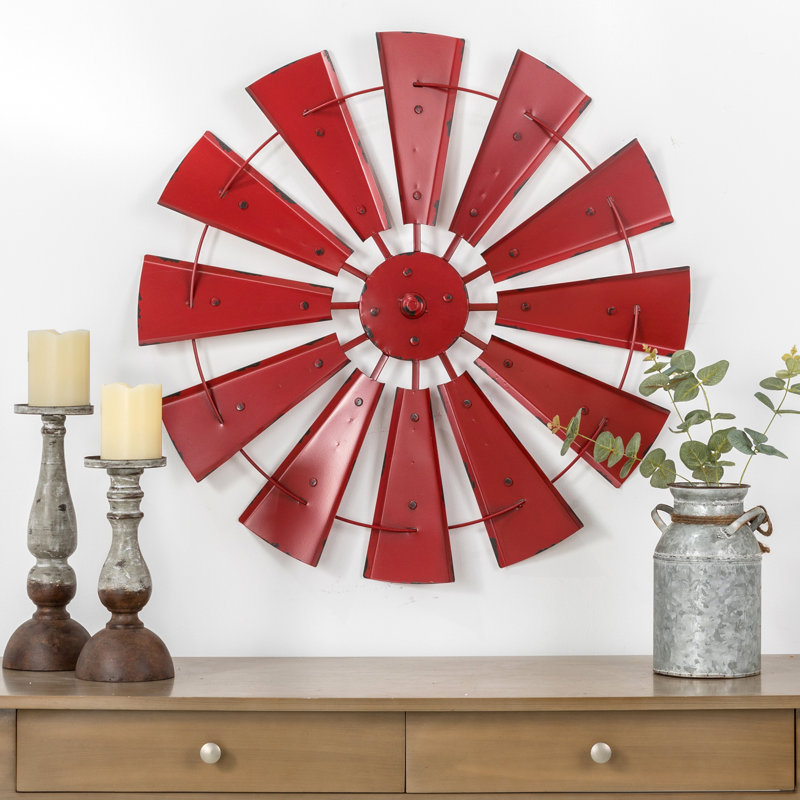 Farmhouse Abstract And Geometric Wall Decor on Metal, Red, 22" H x 22" W x 2" D