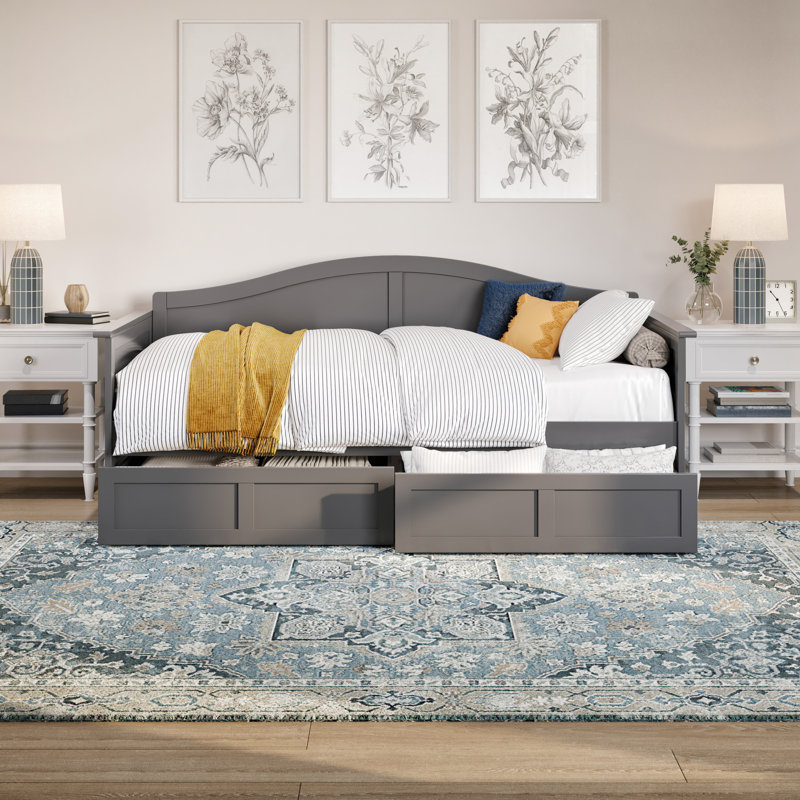 Anakaren Solid Wood Twin Daybed with Storage Drawers, Gray
