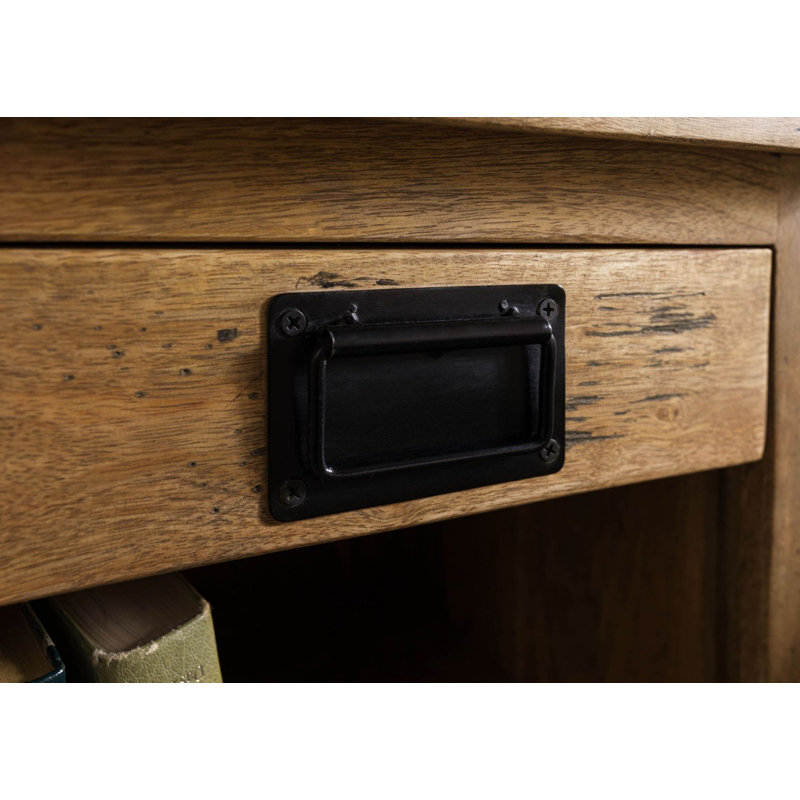 Railway 50cm W Solid Wood Bedside Table, Light Brown