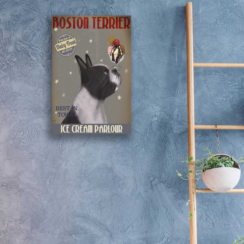 «Boston Terrier Ice Cream» par Fab Funky, art mural en verre acrylique, H 24 po x l 16 po x P 0,2 po