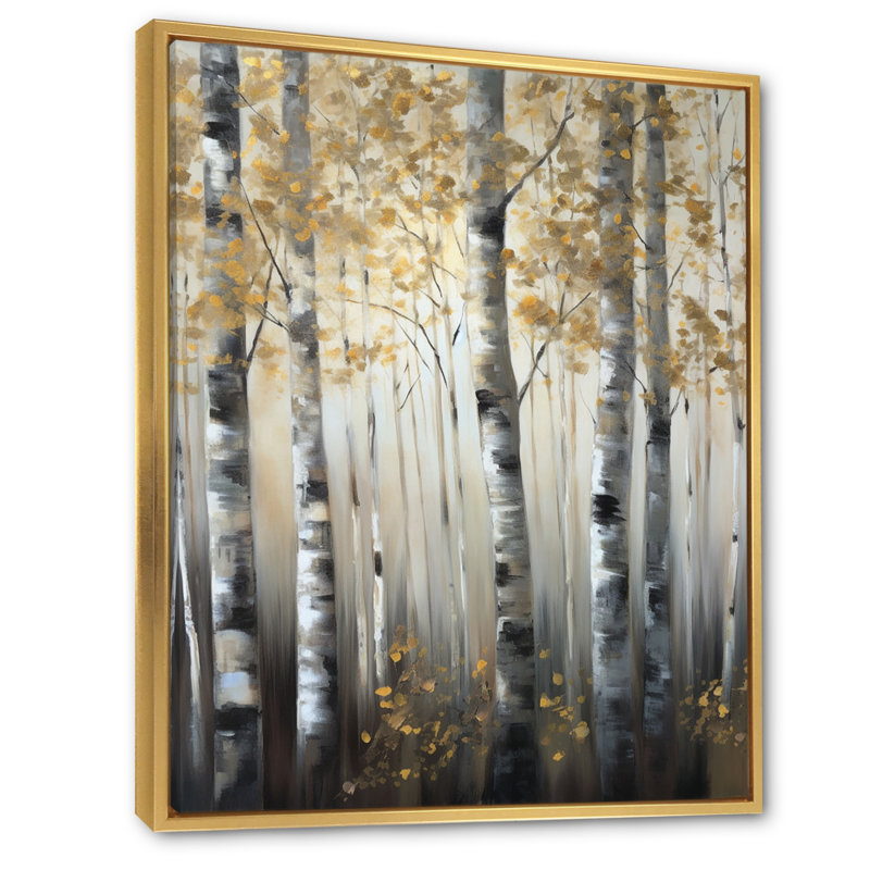 «Birch Tree Forest Wonderland V», reproduction sur toile, H 32 po x l 16 po, Cadre flottant doré