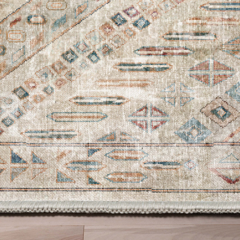 Ervin Anya Vintage Tribal Chevron Ivory Flat-Weave Rug, Rectangle 5'3" x 7'3"