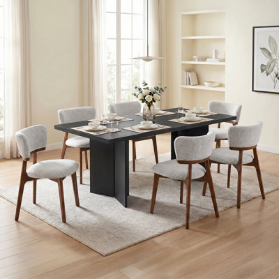 Amiliana 2-8 Person Wooden Rectangular Dining Table With Upholstery Dining Chairs