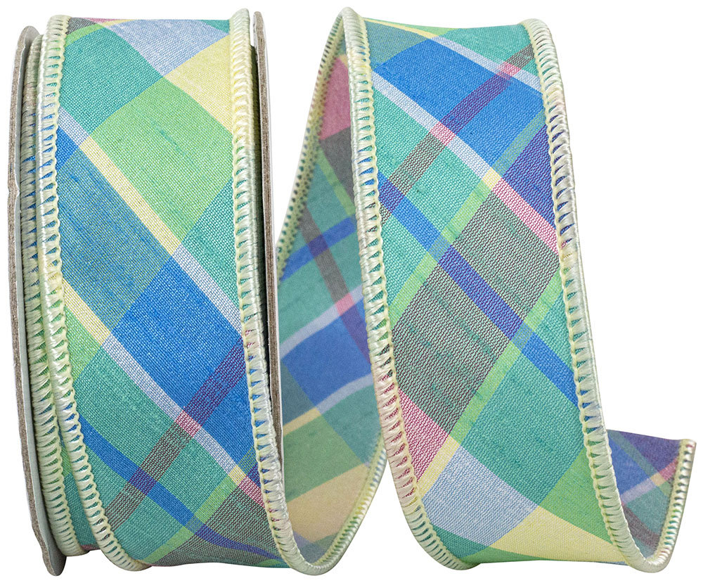The Holiday Aisle® Celadon Pastel Plaid Deluxe Diagonal Wired Edge ...
