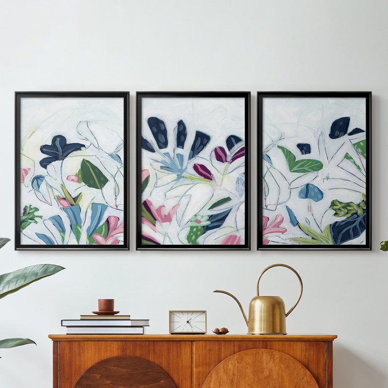 Tropical Trace III - Toile tendue avec châssis sur mesure - 3 pièces, Noir, H 21 po x l 30 po