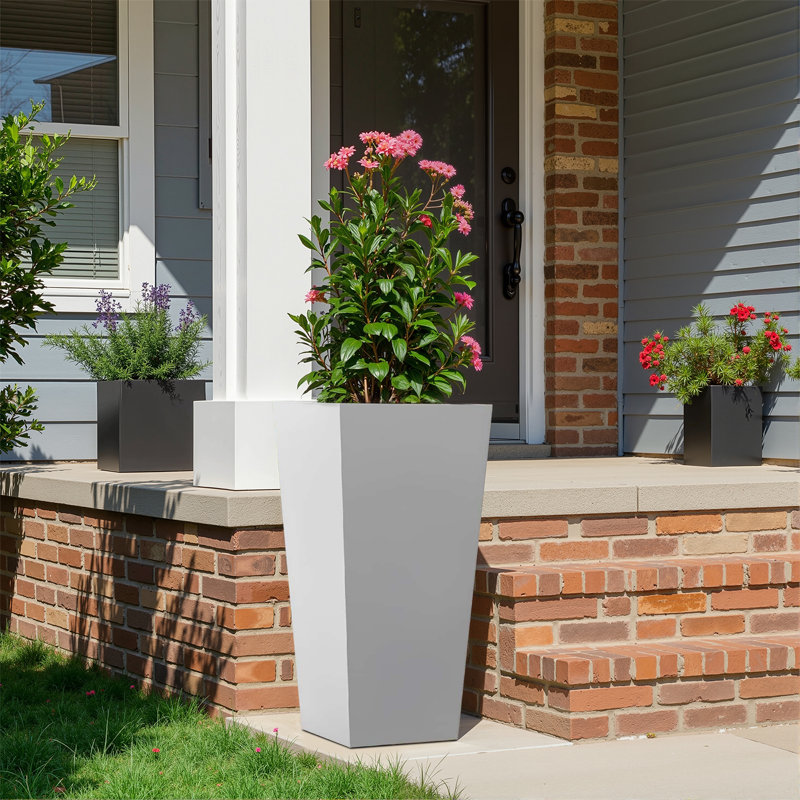 Outdoor/Indoor/Decor/Garden Large Tall Metal Pot Planters Planter Boxes Cachepots Nursery Pots, White, 16" H x 14" W x 14" D