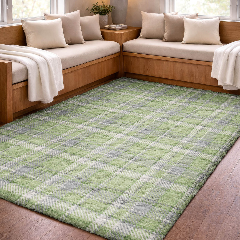 Tapis à carreaux de qualité supérieure lavable à la machine Dream Shag ADS563, Vert, 10 pi x 14 pi