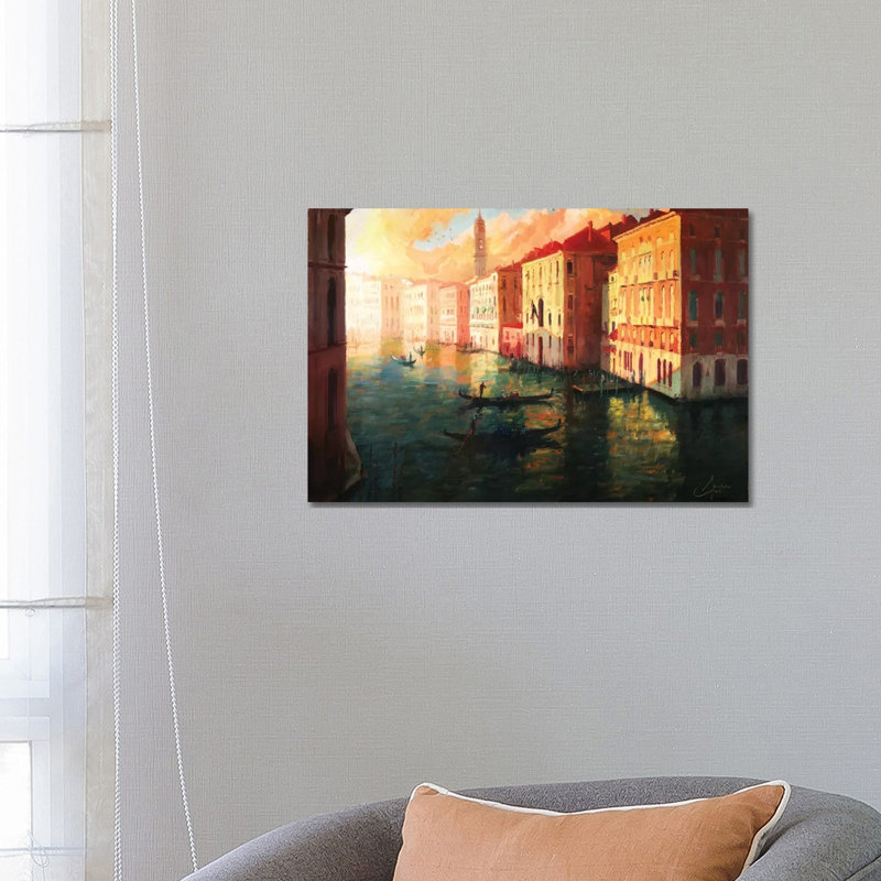 Venice, Italy – The Grand Canal At Sunset by Christopher Clark - Floater Frame Print on Canvas, Wrapped Canvas