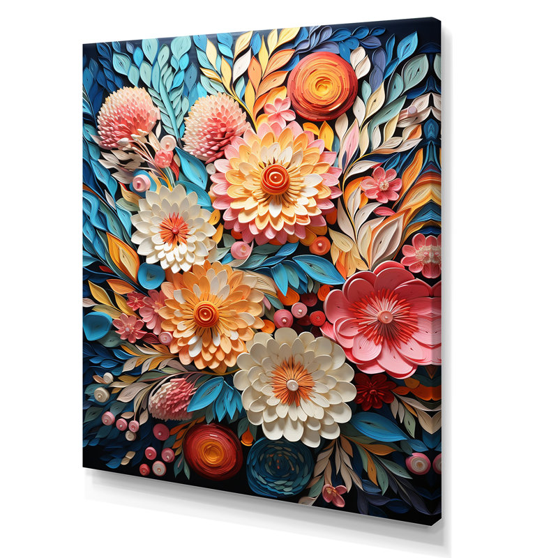 Rose et bleu abstrait botanique sur toile, Toile tendue, 40" H x 30" W