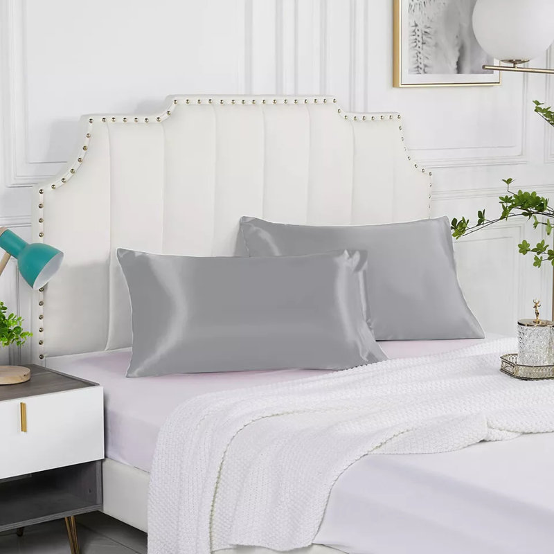 2 Pack Luxury Satin Silk Pillowcase Silk Cover Standard Queen King Pillow Cover, 20×26, Light Gray
