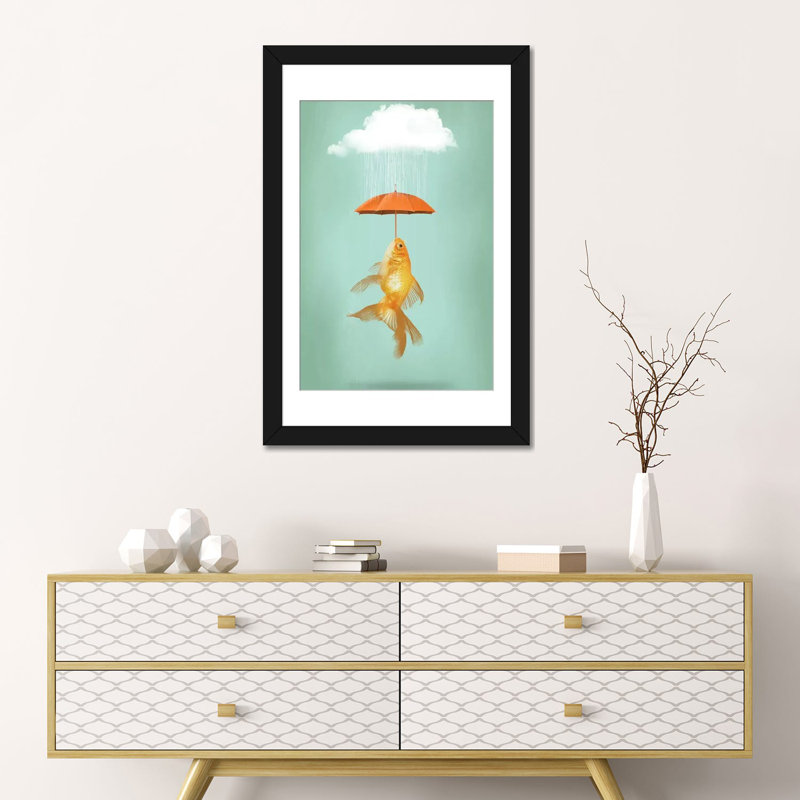 " Fish Cover " by Vin Zzep, 24" H x 16" W x 1" D, Black Framed Fine Art Paper, White