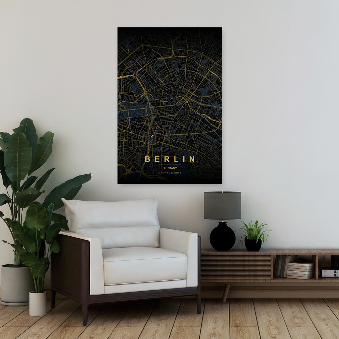 Golden Berlin Map Abstract Elegant Geometric Architecture City Wall Art Print
