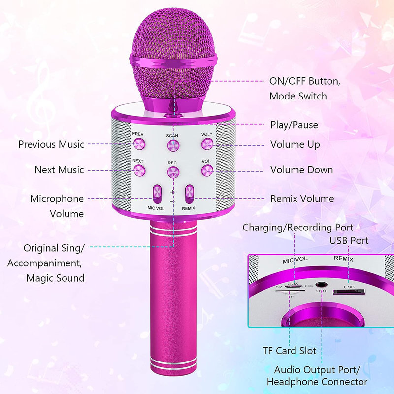 Microphone Bluetooth Karaoke, Rose