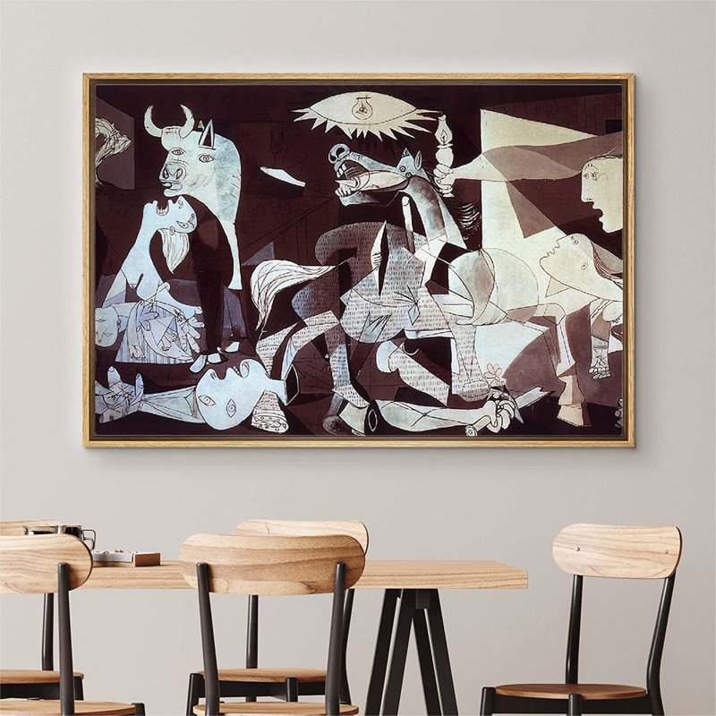 "IDÉE4WALL", reproduction d'art sur toile encadrée Guernica par Pablo Picasso, H 16 po x l 24 po x P 2 po, Naturel