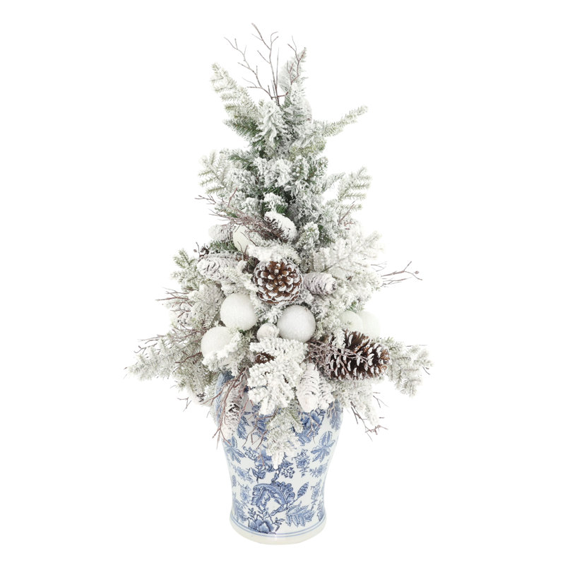 Holiday Tree with Ornaments and Pinecones in Decorative Vase