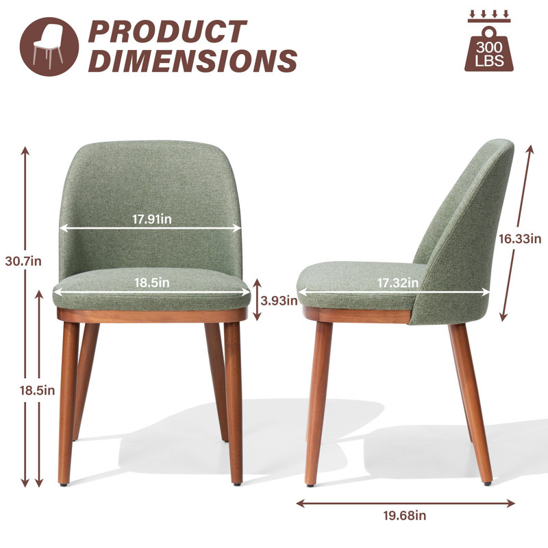 Chaises de salle à manger rembourrées avec cadre en bois, Vert