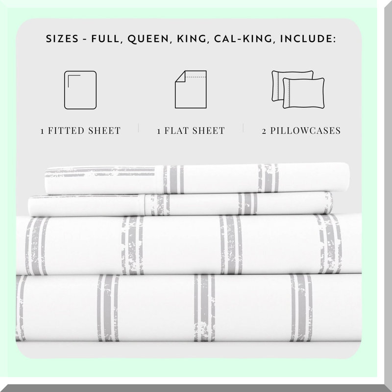 Cool DreamLuxe 4-Piece Bed Sheet Set - Ultra-Soft Cooling Sheets for Deep Sleep - Lines Design - Fits Mattress - King/Queen Size