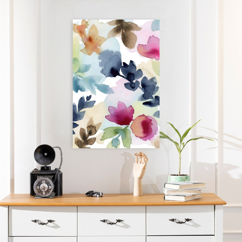 Aquarelle, art abstrait floral délicat contemporain, 24" H x 16" W