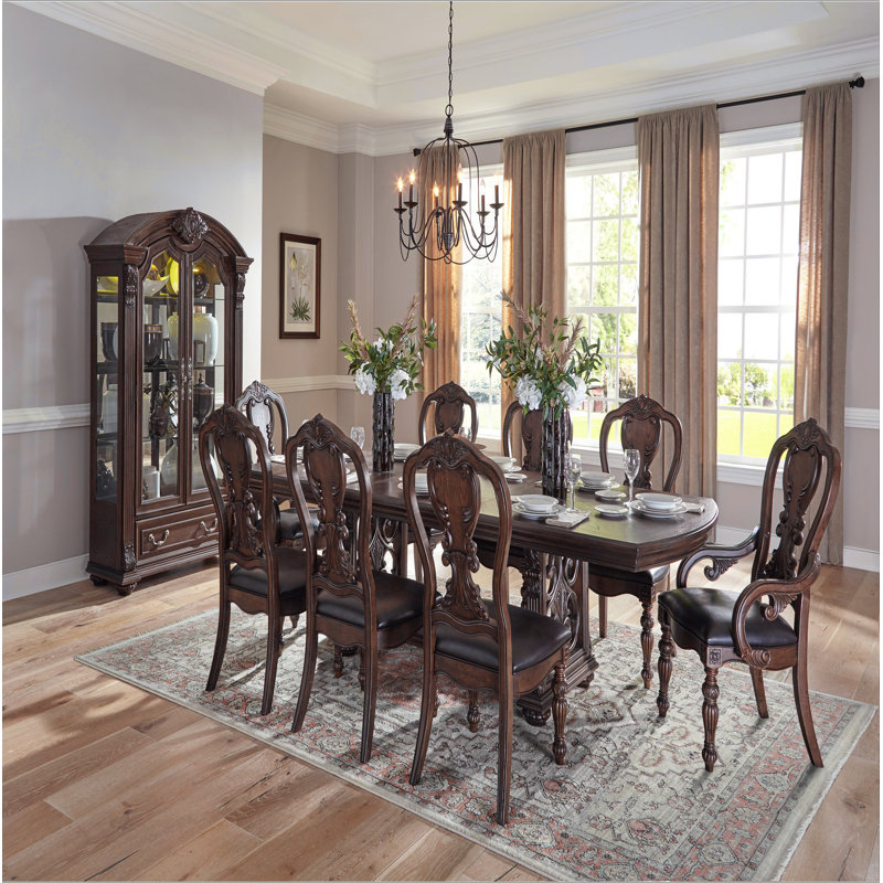 Ensemble de table de salle à manger 9 pièces avec rallonges et 6 chaises d'appoint Lavish Style