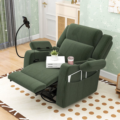 Fauteuil inclinable électrique avec chaleur et massage, fauteuil inclinable à bascule pivotant à 270 °, fauteuil inclinable en velours côtelé avec port de charge USB