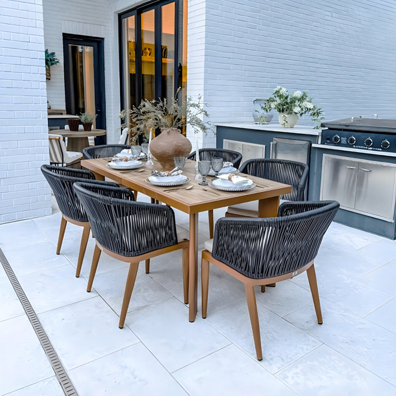 Ensemble de salle à manger rectangulaire en aluminium pour 10 personnes avec coussins 166,53 po